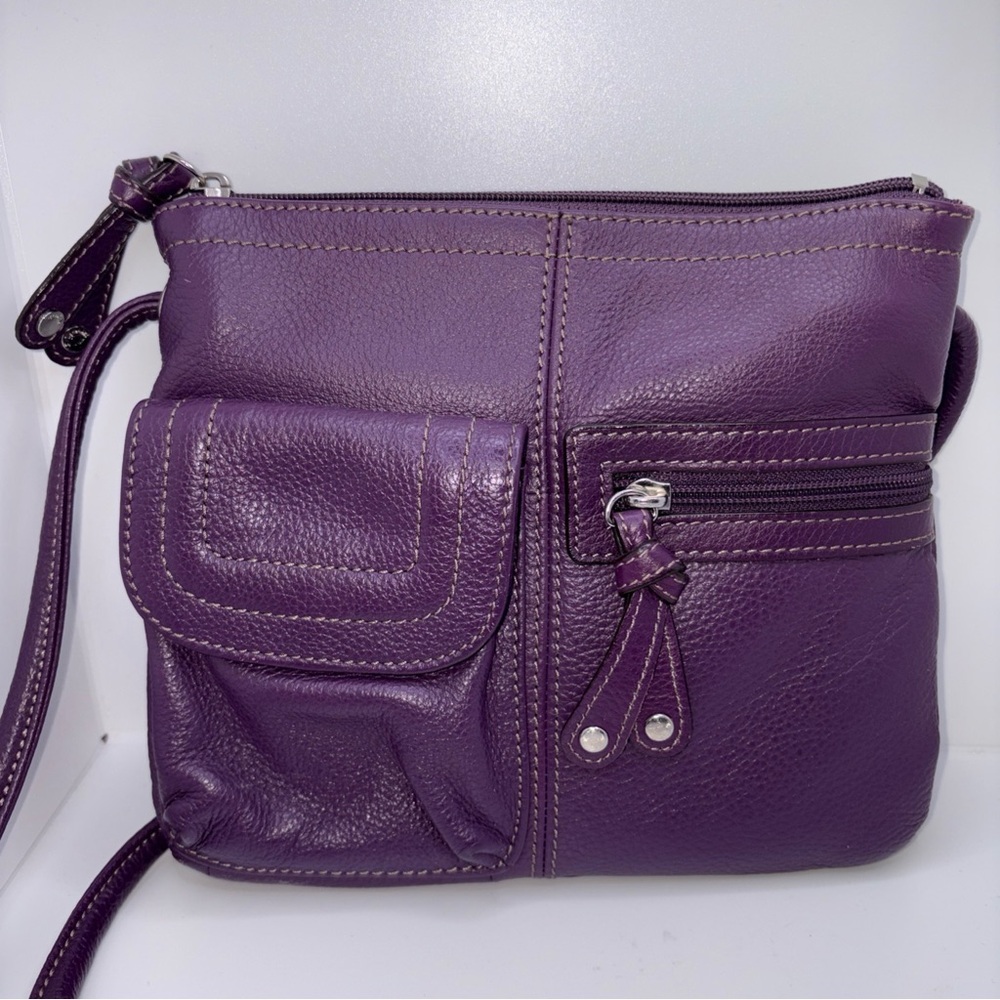 Tignanello PURPLE Pebbled Leather Multi-Pocket Crossbody Bag Colorful Classic